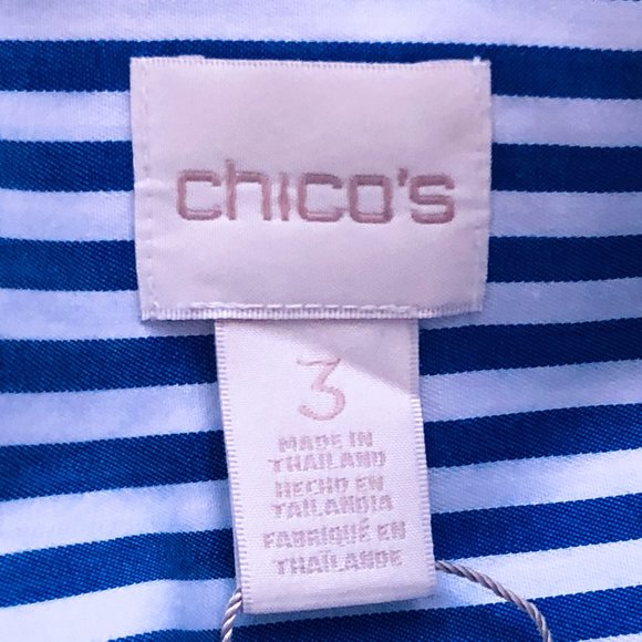 NEW Chico's No-Iron Womens Sz 3 (XL) Blouse Shirt Long Sleeve Blue/White Striped - Picture 8 of 10
